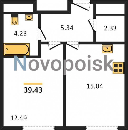 Однокомнатная квартира 39.43 м²