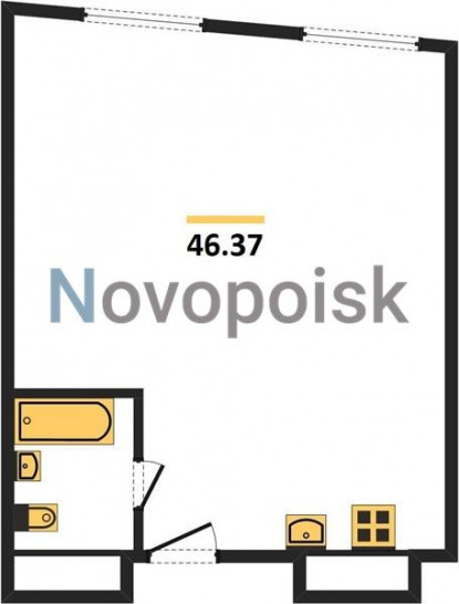 Однокомнатная квартира 46.37 м²