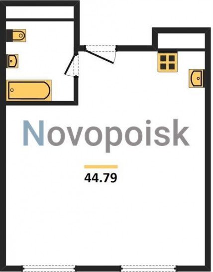 Однокомнатная квартира 44.79 м²