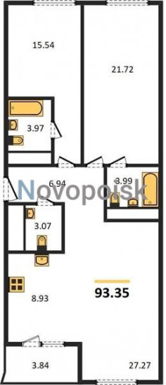 Двухкомнатная квартира 93.35 м²