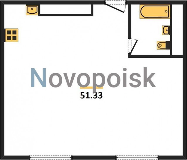 Однокомнатная квартира 51.33 м²
