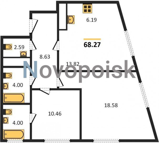 Двухкомнатная квартира 68.27 м²