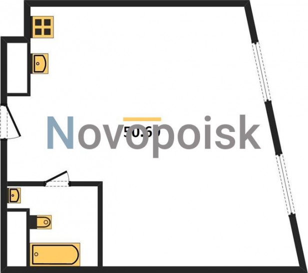 Однокомнатная квартира 50.69 м²