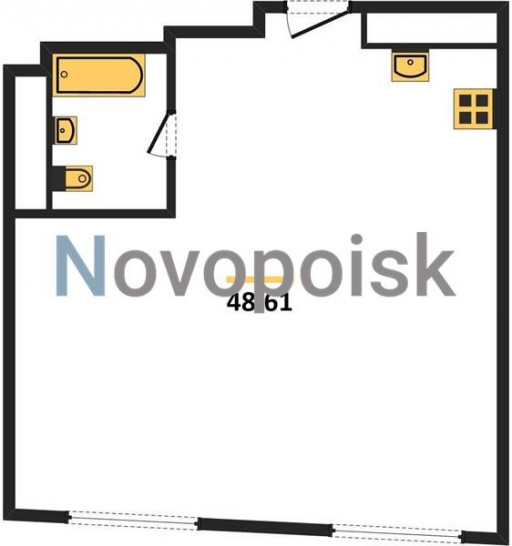 Однокомнатная квартира 48.61 м²