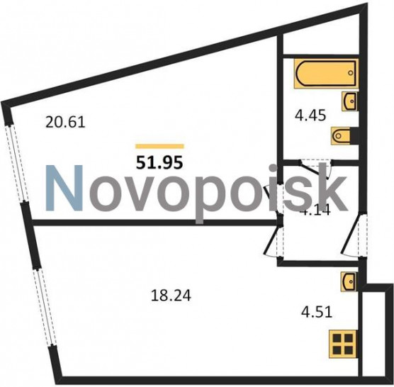Однокомнатная квартира 51.95 м²
