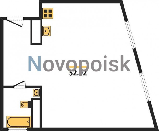 Однокомнатная квартира 52.92 м²