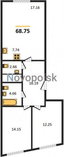 Двухкомнатная квартира 68.75 м²