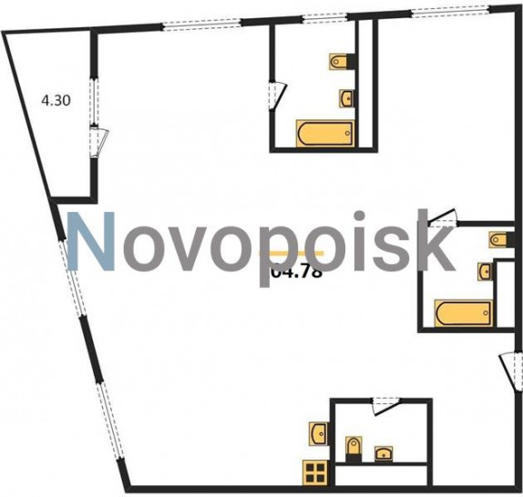 Двухкомнатная квартира 104.78 м²