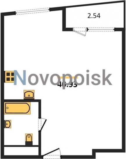 Однокомнатная квартира 40.93 м²