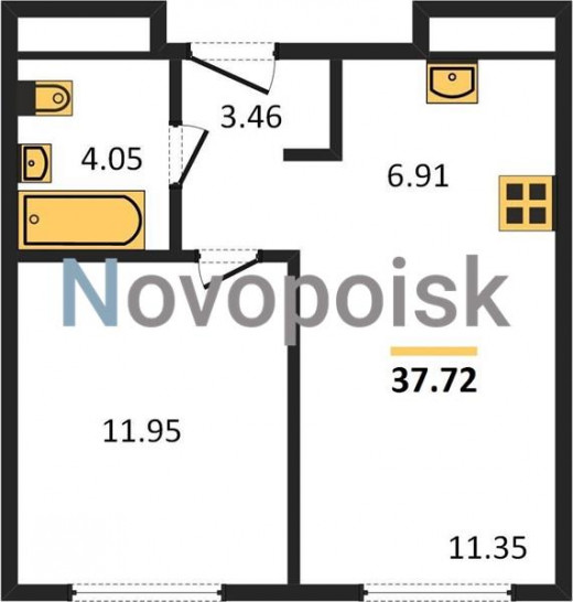 Однокомнатная квартира 37.72 м²