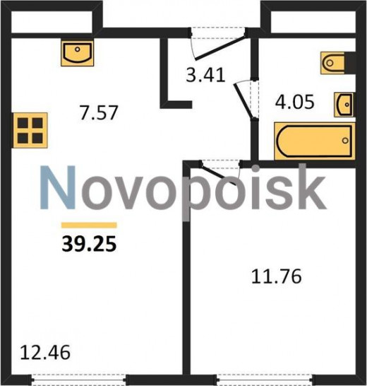 Однокомнатная квартира 39.25 м²