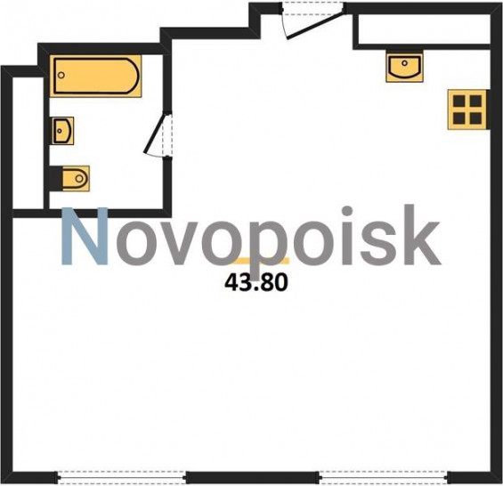 Однокомнатная квартира 43.8 м²
