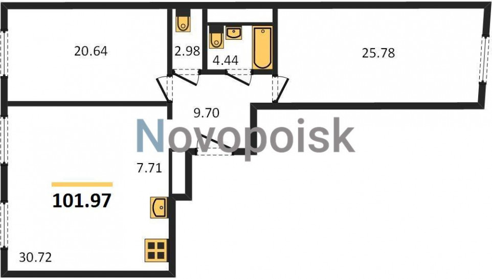 Двухкомнатная квартира 101.97 м²