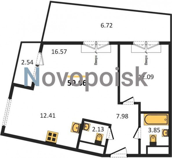 Однокомнатная квартира 59.66 м²