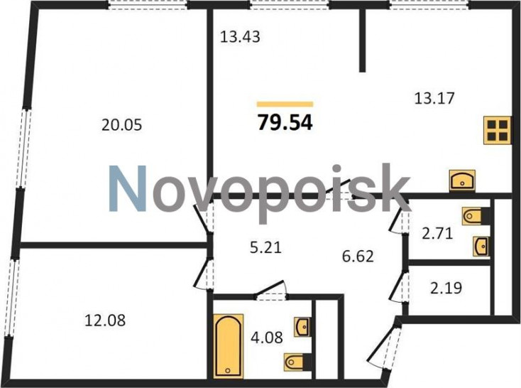 Двухкомнатная квартира 79.54 м²