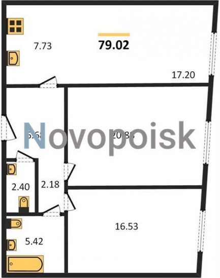 Двухкомнатная квартира 79.02 м²