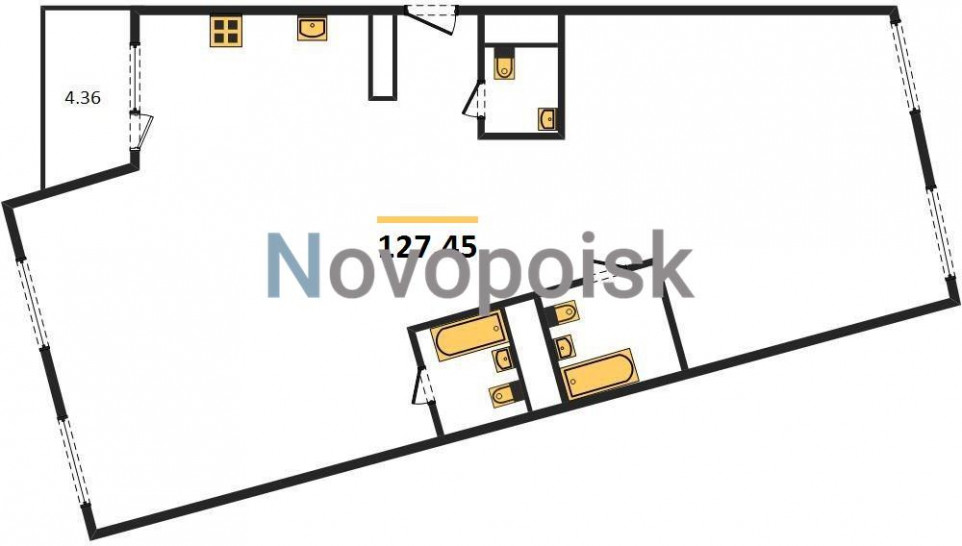 Трёхкомнатная квартира 127.45 м²