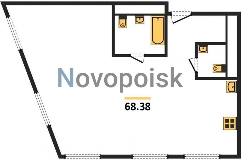 Двухкомнатная квартира 68.38 м²