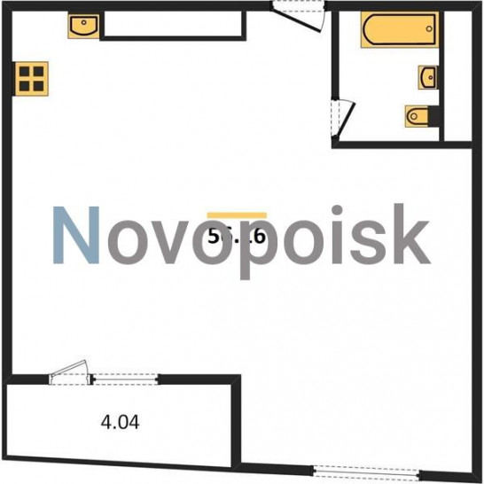 Однокомнатная квартира 56.16 м²